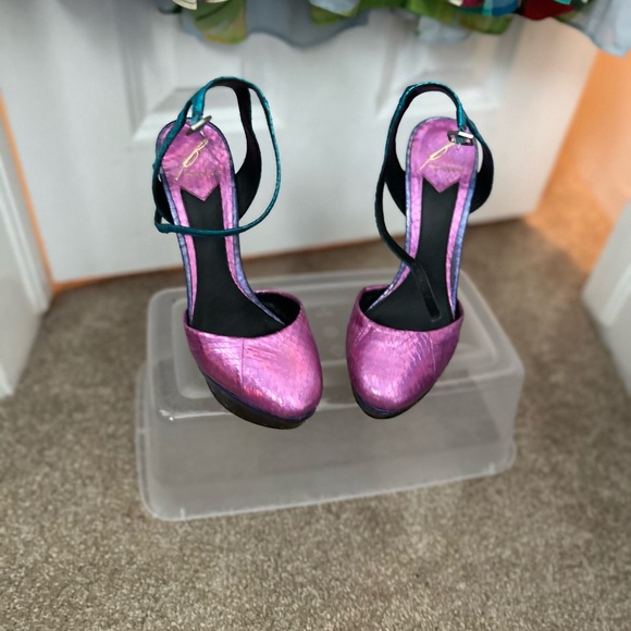 Brian Atwood Shoes - Brian Atwood Pink and Teal Strappy Heels